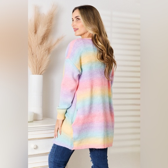 NEW**-Woven Right Multicolored Gradient Longline Cardigan OFFERS WELCOME - Picture 2 of 4